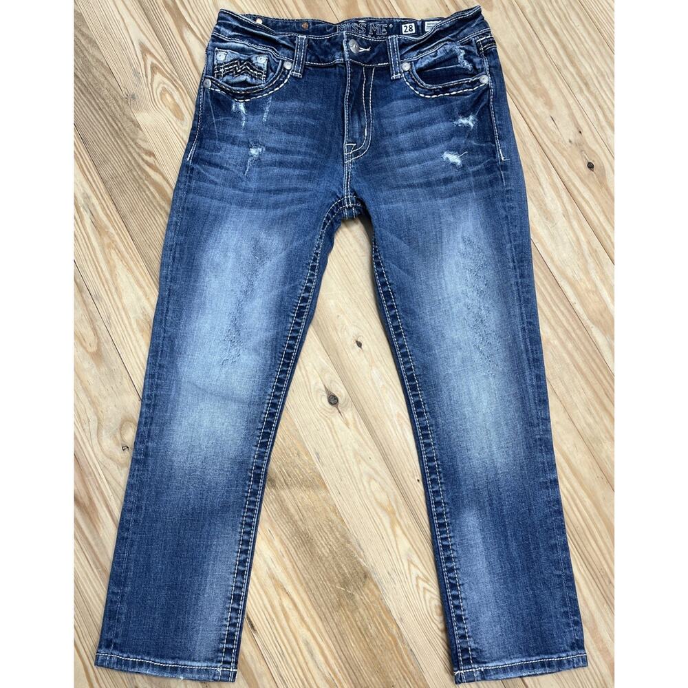Miss Me Womens Jeans Size 28 Blue Denim Boyfriend Capri Mid Rise Stretch